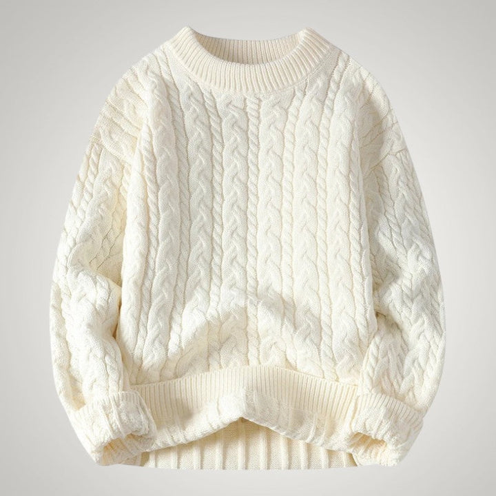 Chunky Cable Knit Crew Neck Sweater White 1