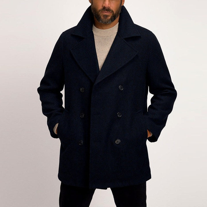 Classic Double Breasted Wool Look Peacoat Navy 1