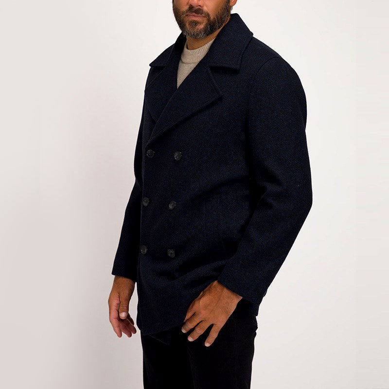 Classic Double Breasted Wool Look Peacoat Navy 2