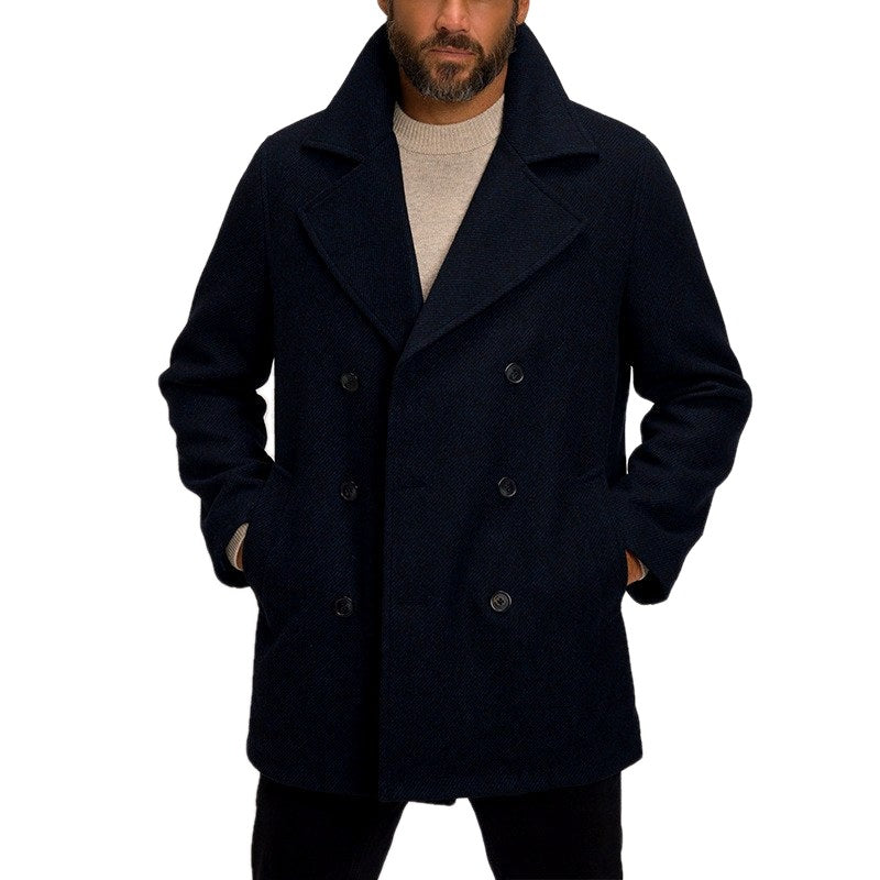 Classic Double Breasted Wool Look Peacoat on white