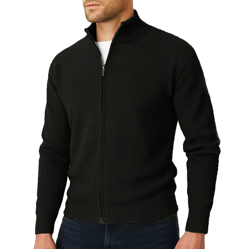 Classic Knit Full Zip Cardigan Stand Collar Set of 3 Black 1