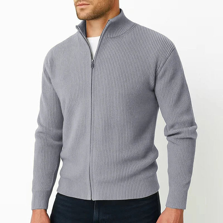 Classic Knit Full Zip Cardigan Stand Collar Set of 3 Light Gray 1
