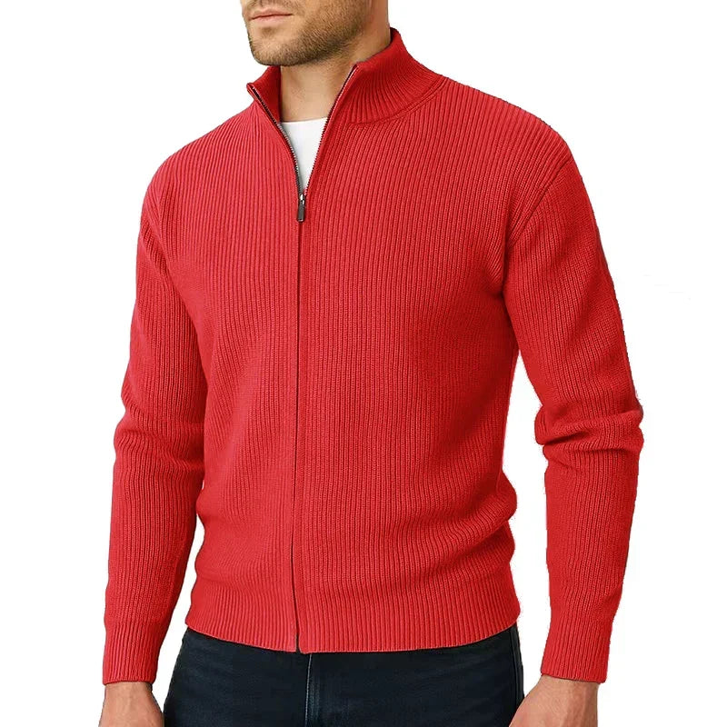 Classic Knit Full Zip Cardigan Stand Collar Set of 3 Red 1