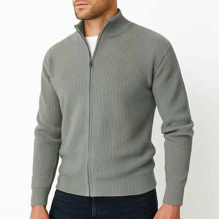 Classic Knit Full Zip Cardigan Stand Collar Set of 3 Sage 1