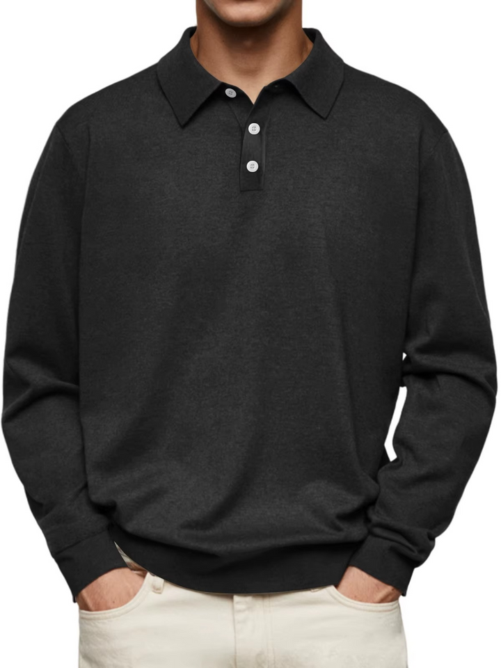 Classic Knit Long Sleeve Polo Shirt Set of 2 Black 1