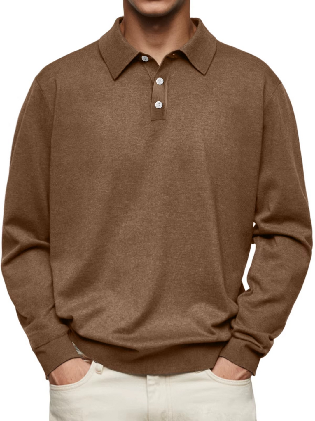 Classic Knit Long Sleeve Polo Shirt Set of 2 Brown 1