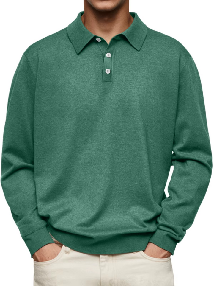Classic Knit Long Sleeve Polo Shirt Set of 2 Dark Green 1