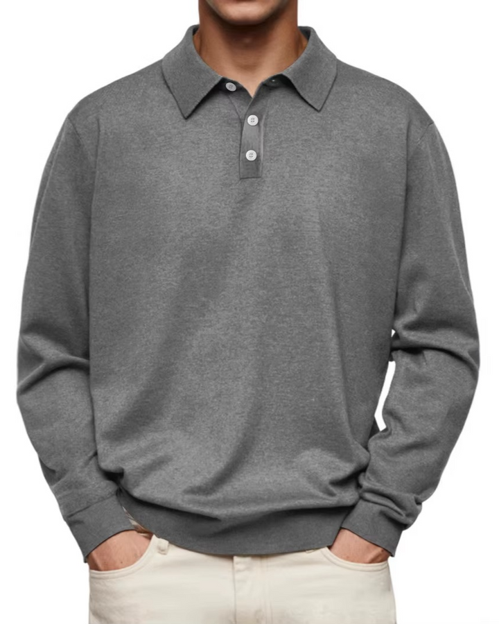 Classic Knit Long Sleeve Polo Shirt Set of 2 Gray 1