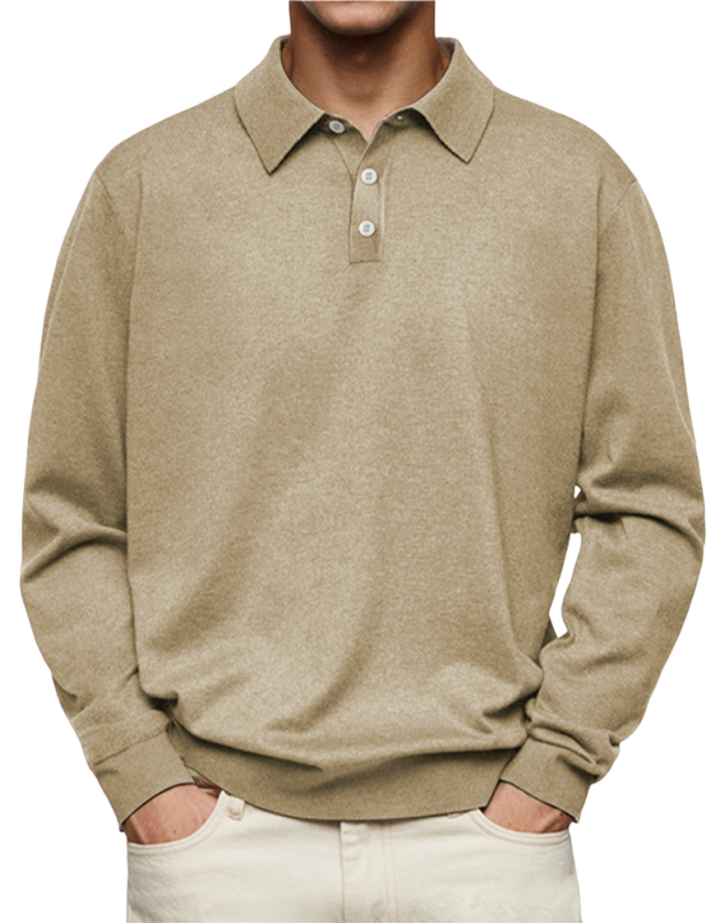 Classic Knit Long Sleeve Polo Shirt Set of 2 Khaki 1