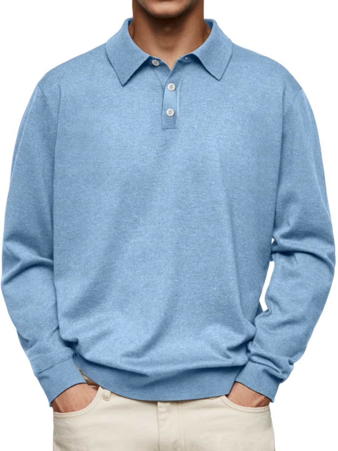 Classic Knit Long Sleeve Polo Shirt Set of 2 Light Blue 1