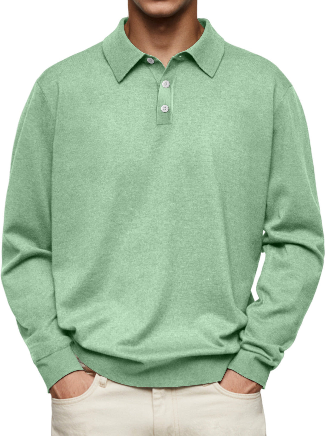 Classic Knit Long Sleeve Polo Shirt Set of 2 Light Green 1