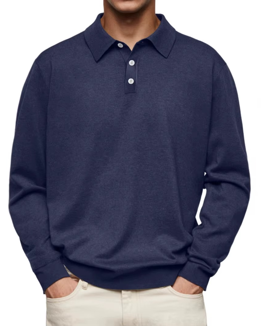 Classic Knit Long Sleeve Polo Shirt Set of 2 Navy 1