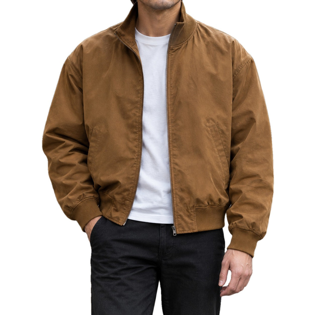 Classic Woven Bomber Jacket Ribbed Collar on white