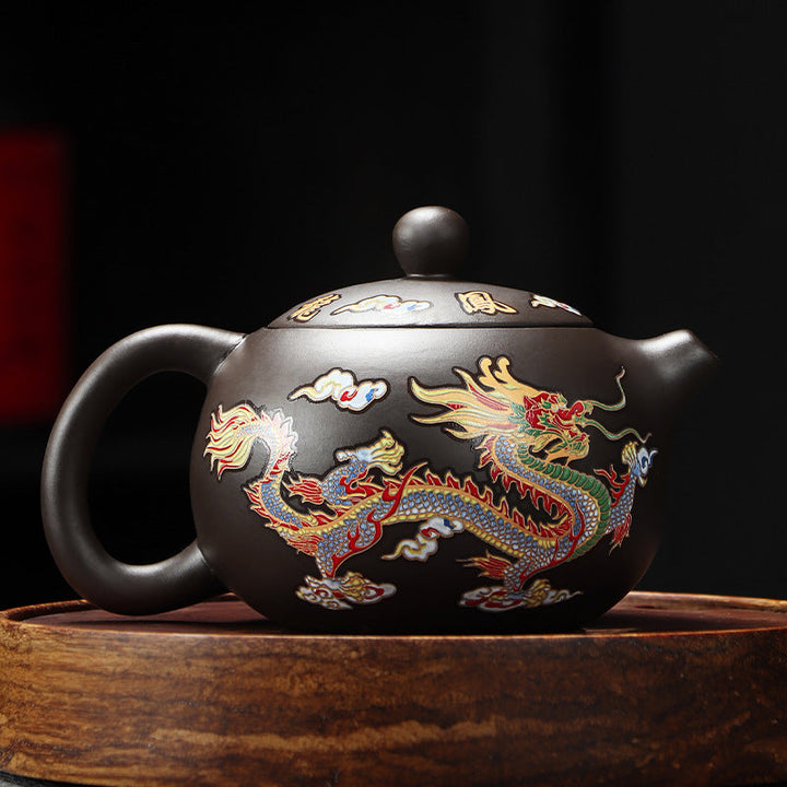 Clay Teapot with Dragon and Phoenix Cups 225 ml 1
