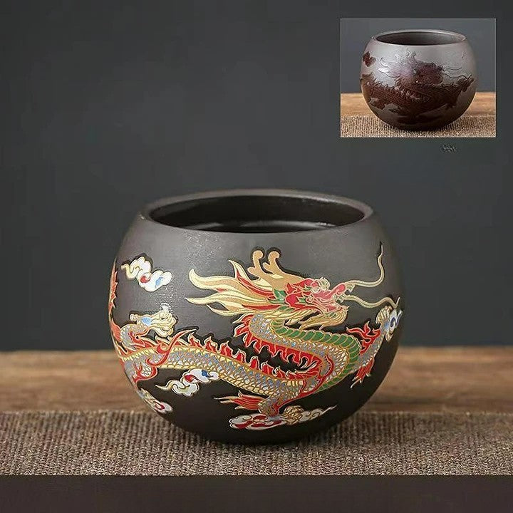 Clay Teapot with Dragon and Phoenix Cups 225 ml 2