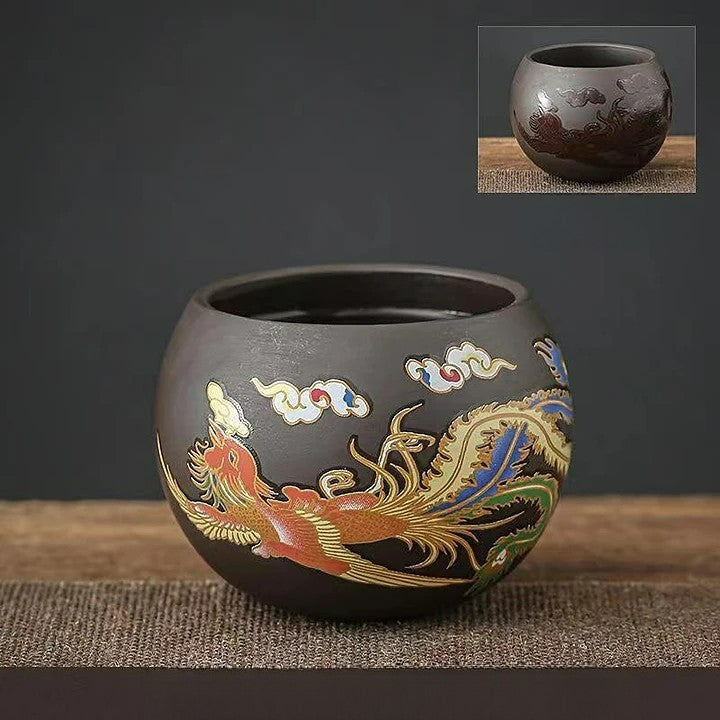 Clay Teapot with Dragon and Phoenix Cups 225 ml 3
