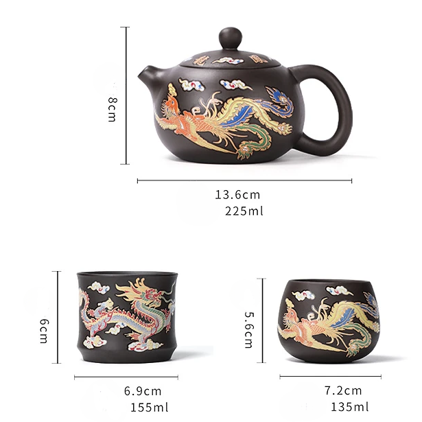 Clay Teapot with Dragon and Phoenix Cups 225 ml 4