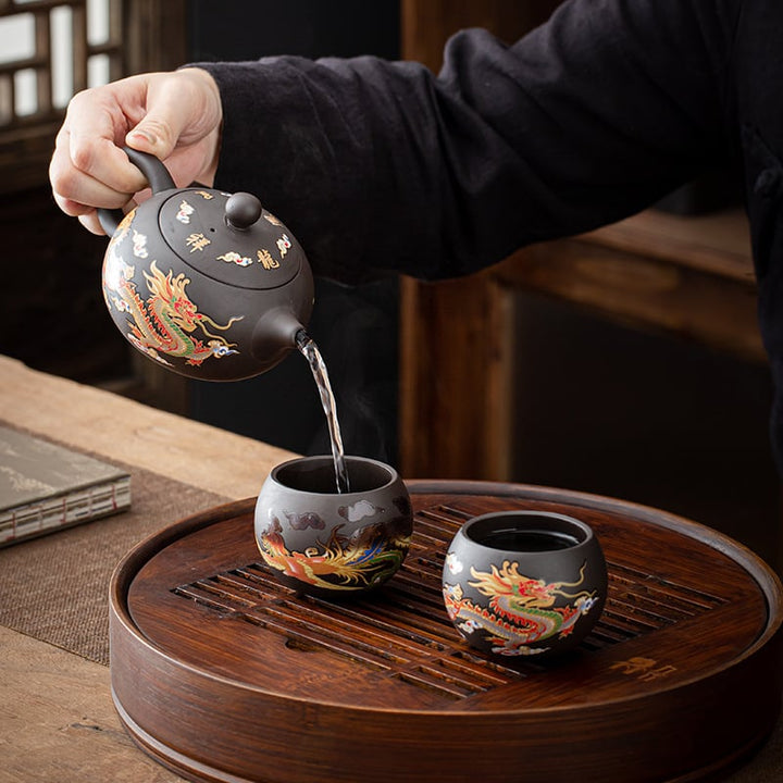 Clay Teapot with Dragon and Phoenix Cups 225 ml 5