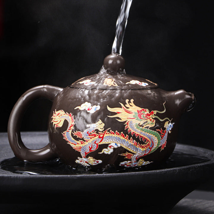 Clay Teapot with Dragon and Phoenix Cups 225 ml 7