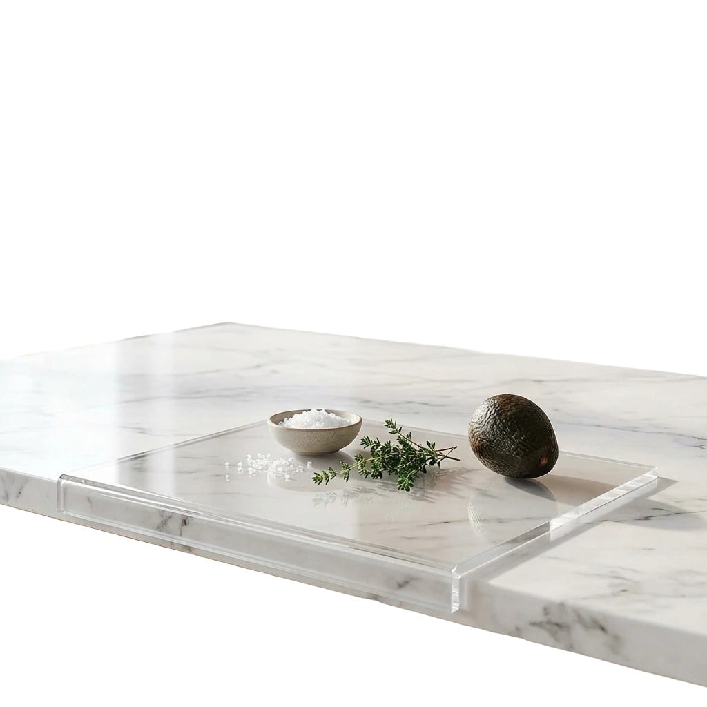 Clear Acrylic Cutting Board with Counter Lip 16 x 12 Inches on white