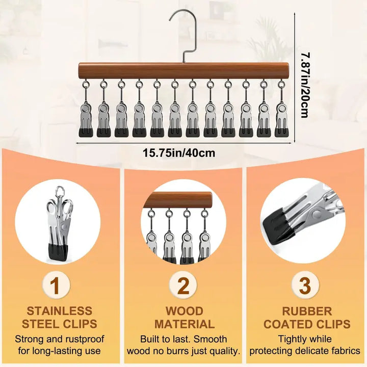 Clip Hanger with 12 Clips 15.75 Inch Wood 4