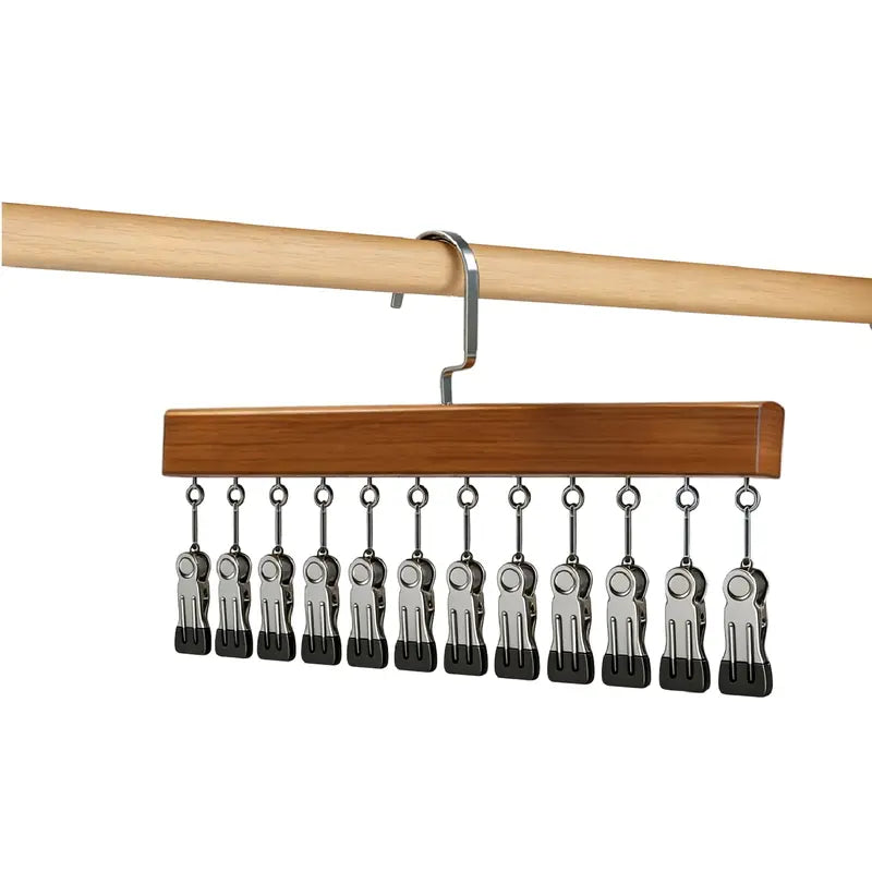 Clip Hanger with 12 Clips 15.75 Inch Wood Dark Wood 1
