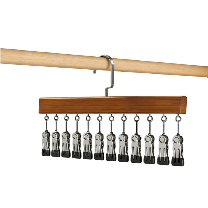 Clip Hanger with 12 Clips 15.75 Inch Wood Dark Wood 1