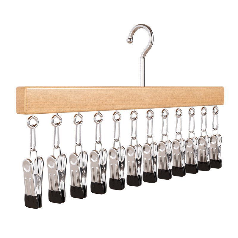 Clip Hanger with 12 Clips 15.75 Inch Wood Natural Wood 1