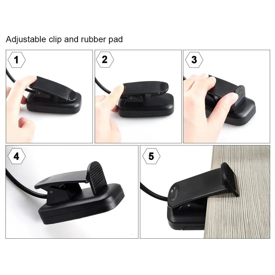 Clip On LED Book Light Flexible Neck AAA Battery Set of 3 3