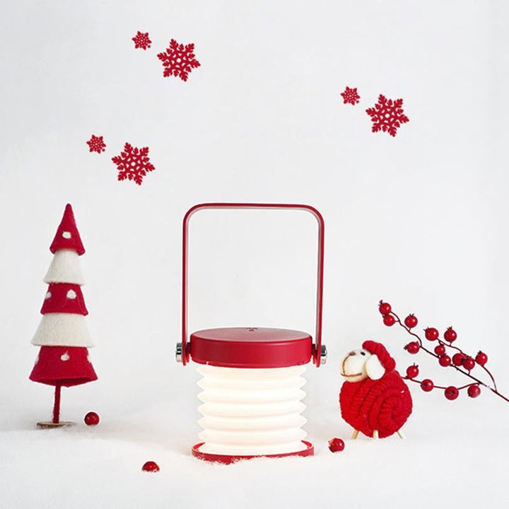 Collapsible LED Lantern Lamp Rechargeable with Wooden Handle Red 2