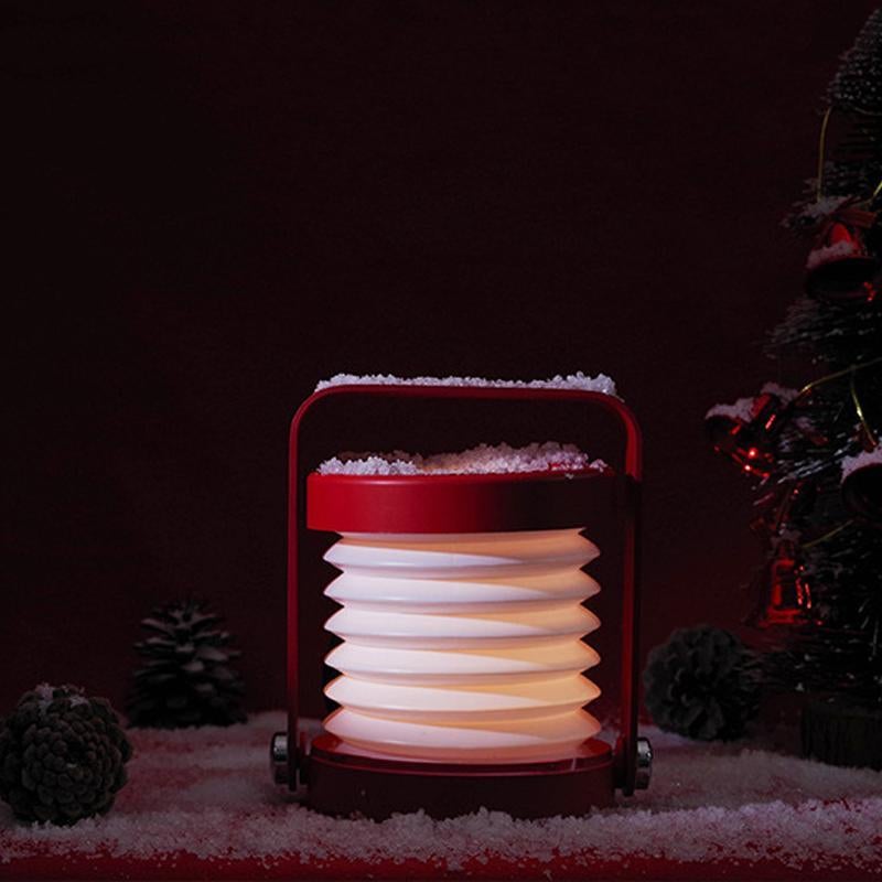 Collapsible LED Lantern Lamp Rechargeable with Wooden Handle Red 3