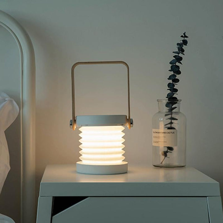 Collapsible LED Lantern Lamp Rechargeable with Wooden Handle White 2