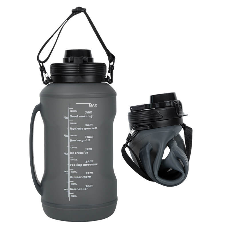 Collapsible Silicone Water Bottle 2000 ml with Strap Set of 3 Black 1