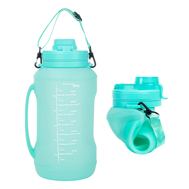 Collapsible Silicone Water Bottle 2000 ml with Strap Set of 3 Green 1