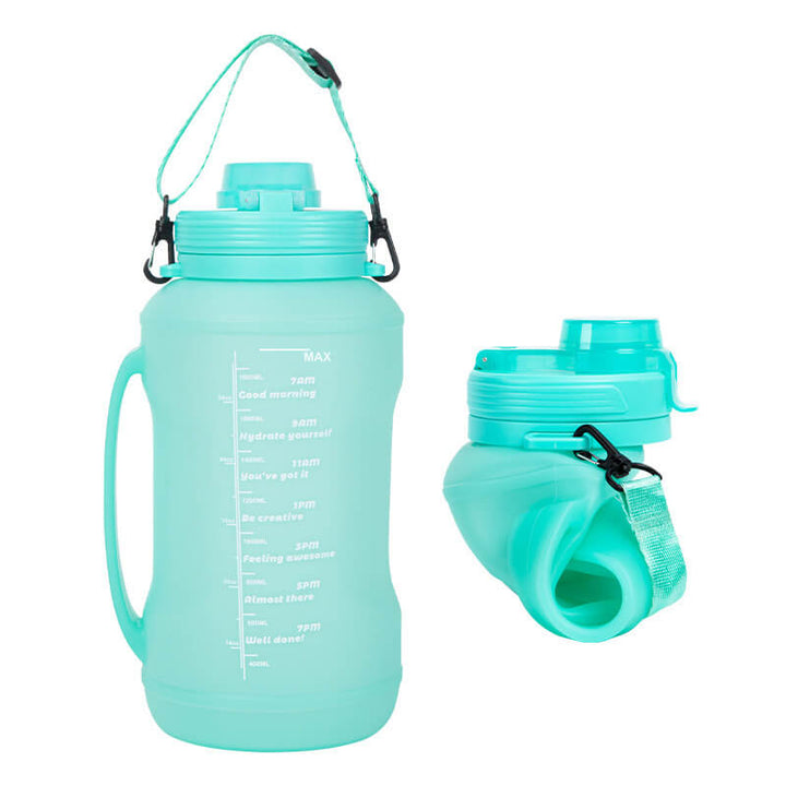 Collapsible Silicone Water Bottle 2000 ml with Strap Set of 3 Green 1
