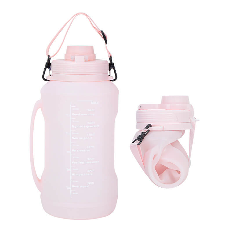 Collapsible Silicone Water Bottle 2000 ml with Strap Set of 3 Pink 1