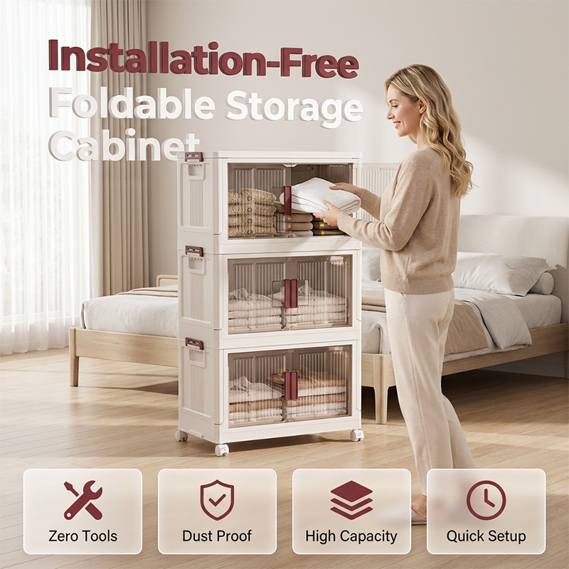 Collapsible Storage Cabinet with Magnetic Doors 1 to 3 Tier 1