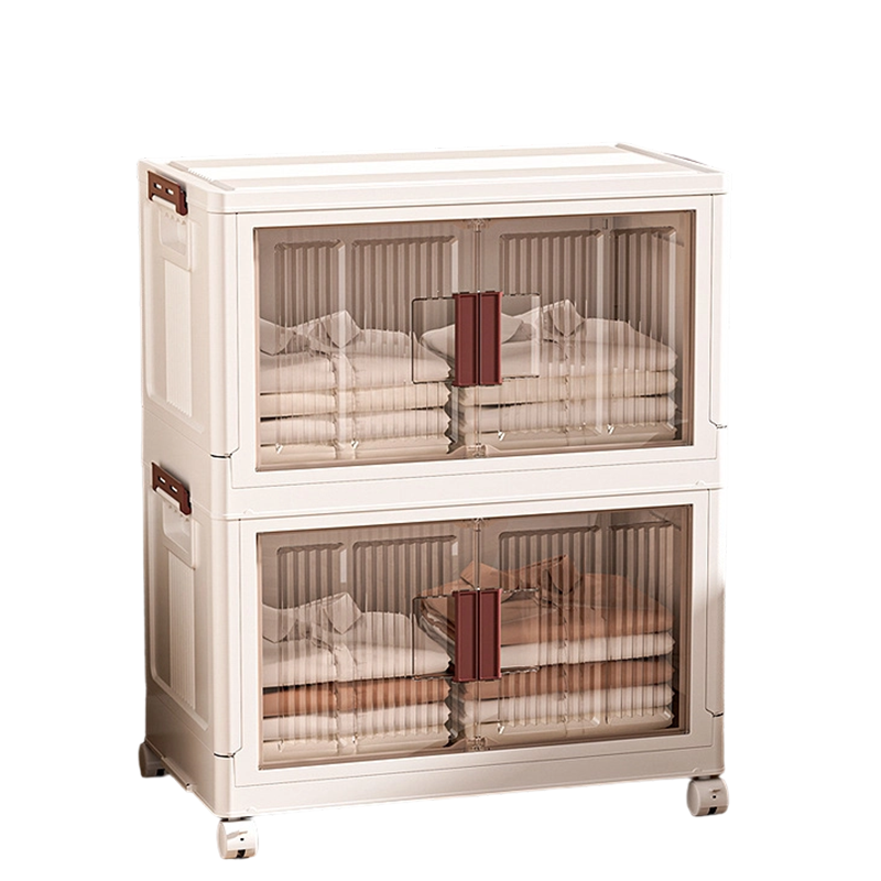 Collapsible Storage Cabinet with Magnetic Doors 1 to 3 Tier 2 Tier with Wheels 1