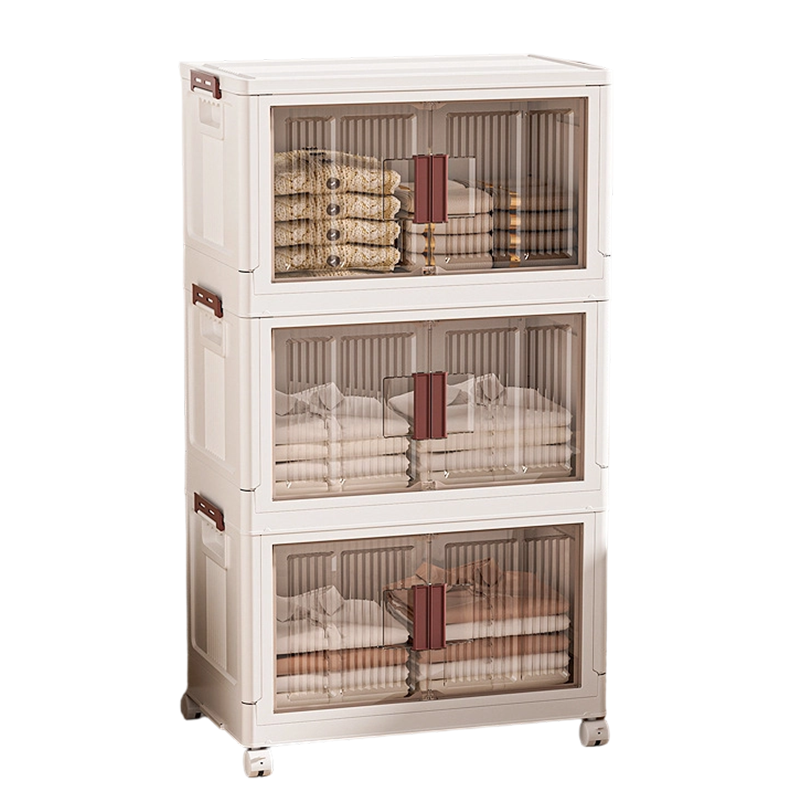 Collapsible Storage Cabinet with Magnetic Doors 1 to 3 Tier 3 Tier with Wheels 1