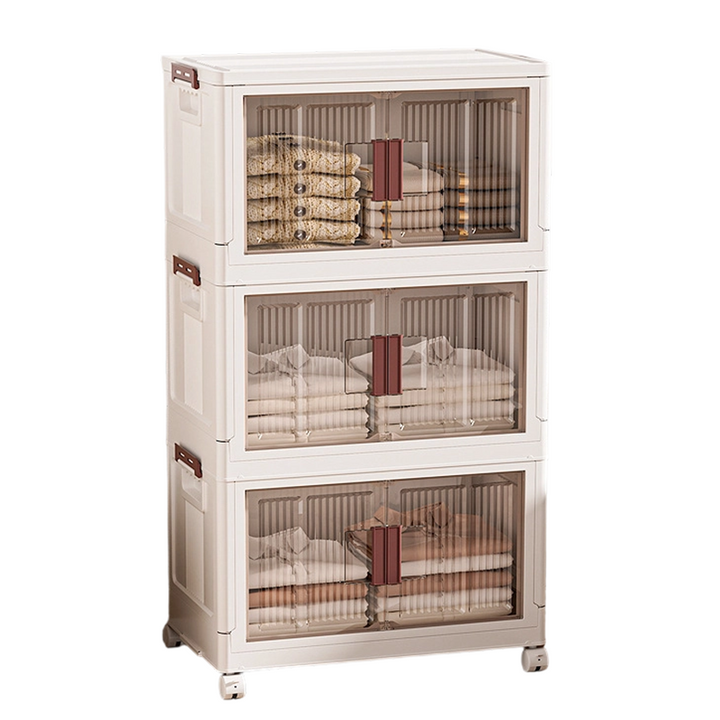 Collapsible Storage Cabinet with Magnetic Doors 1 to 3 Tier 3 Tier with Wheels 1