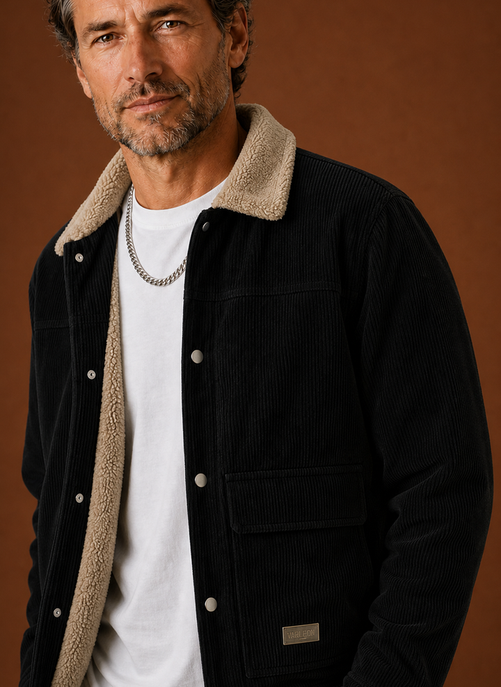 Corduroy Button Front Jacket with Sherpa Lining Black 2