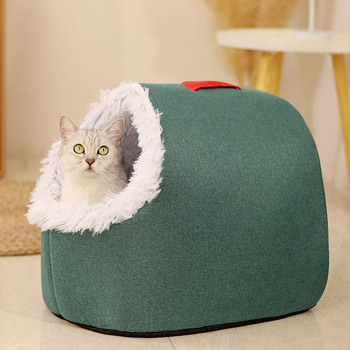Covered Cave Pet Bed with Faux Fur Trim Set of 3 2