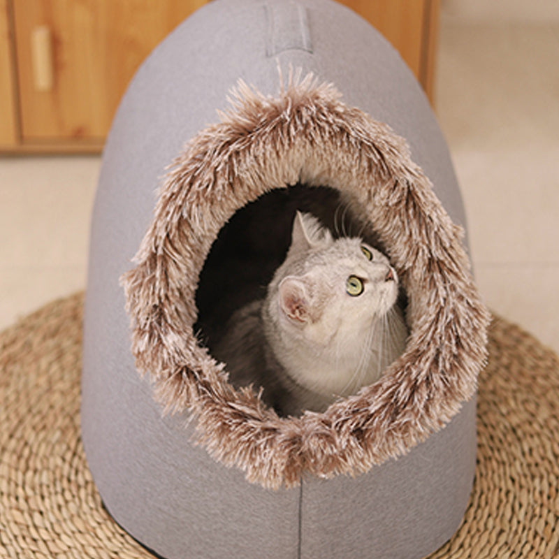 Covered Cave Pet Bed with Faux Fur Trim Set of 3 3