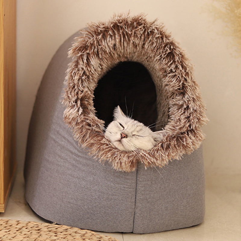Covered Cave Pet Bed with Faux Fur Trim Set of 3 4