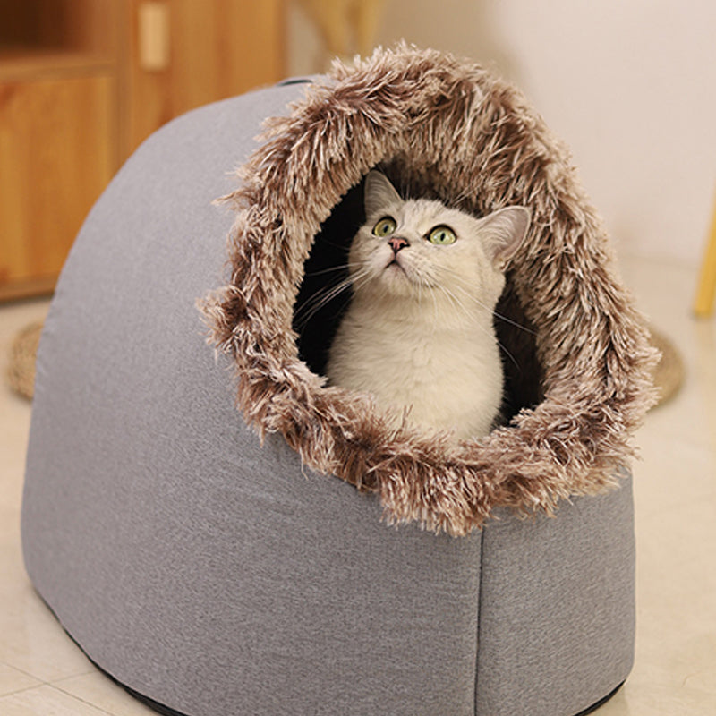 Covered Cave Pet Bed with Faux Fur Trim Set of 3 5