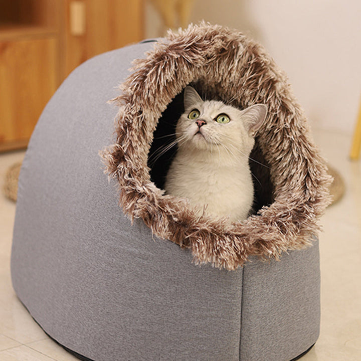 Covered Cave Pet Bed with Faux Fur Trim Set of 3 5
