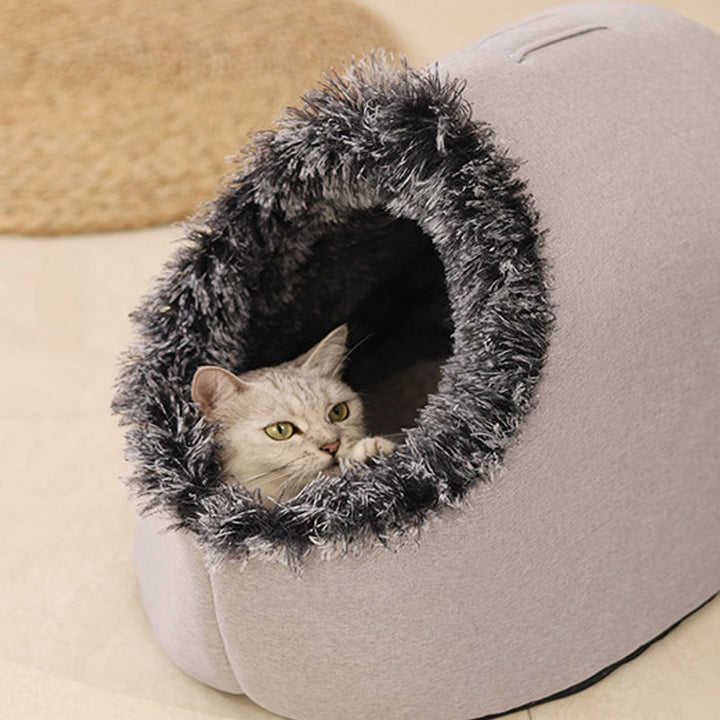 Covered Cave Pet Bed with Faux Fur Trim Set of 3 Gray 1