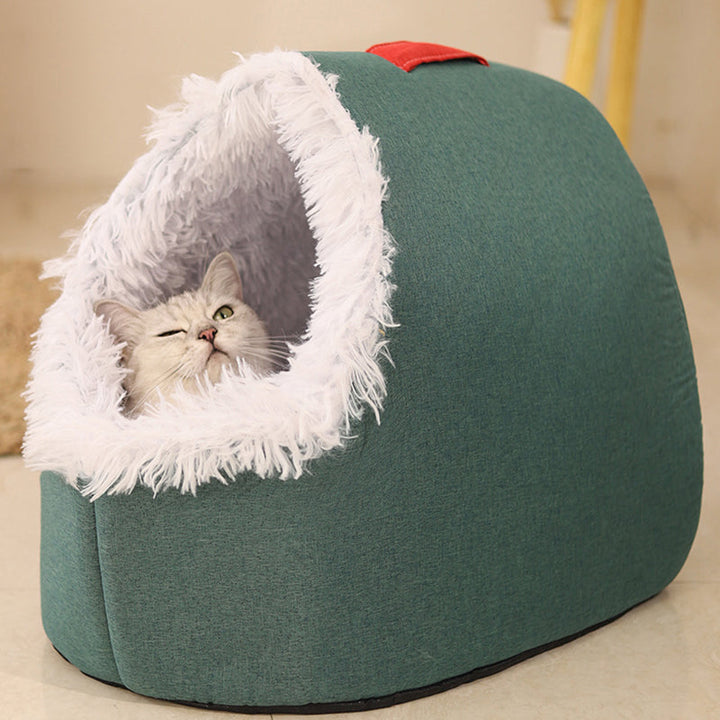 Covered Cave Pet Bed with Faux Fur Trim Set of 3 Green 1