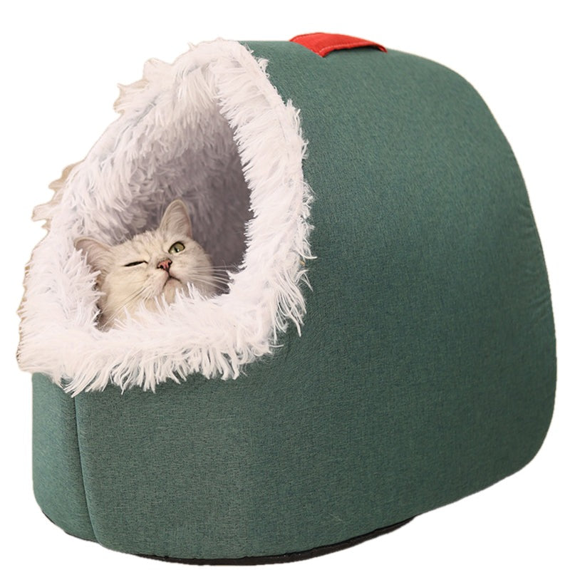 Covered Cave Pet Bed with Faux Fur Trim Set of 3 on white