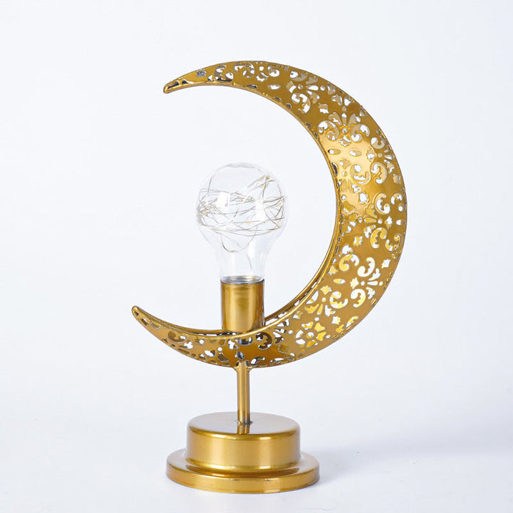 Crescent Moon Table Lamp Gold Metal 11 Inch Battery Powered 1